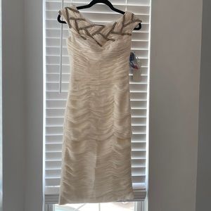 NWT Jovani off white off the shoulder dress with rhinestones. Size 0.
